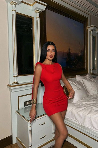 Kurdela Detaylı Mini Elbise Kırmızı 2165