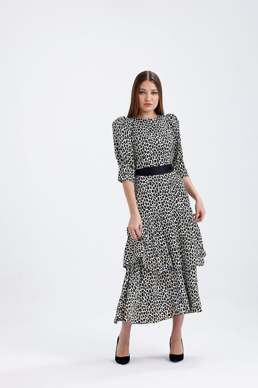 Kuşak Garnili Elbise Leopar 8647