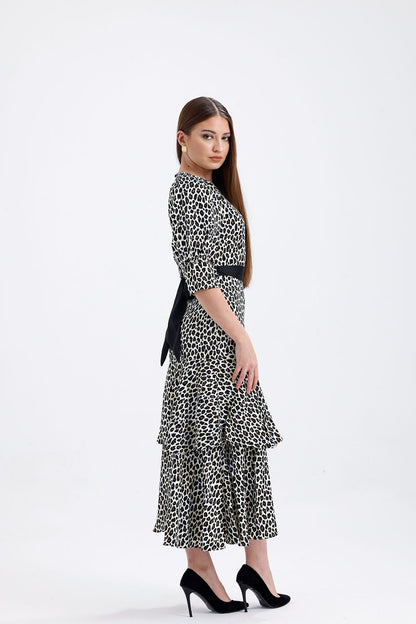 Kuşak Garnili Elbise Leopar 8647