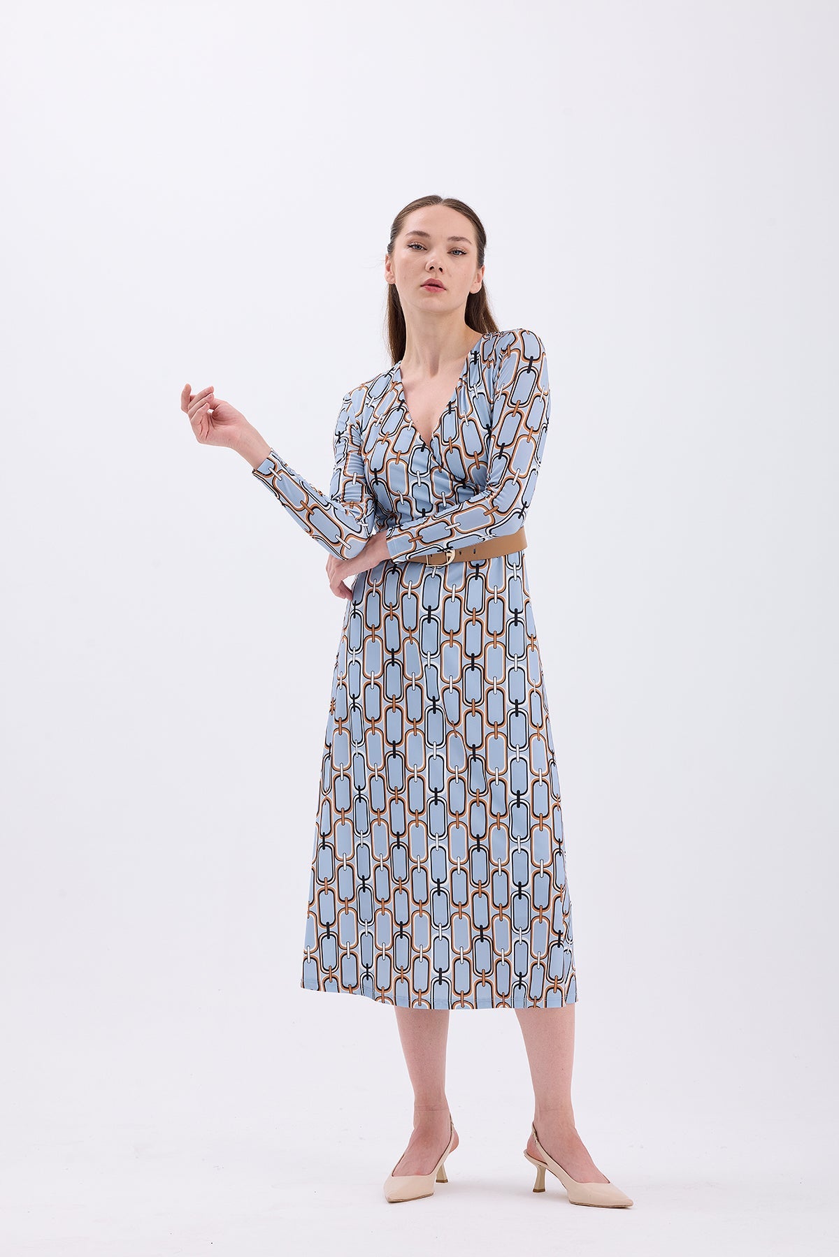 Midi Kemerli Elbise Bebe Mavi 1382