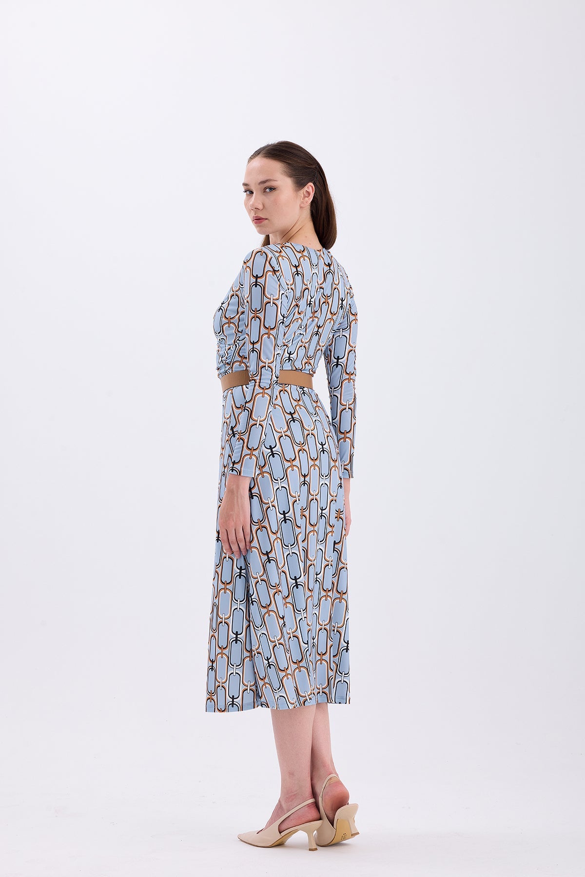 Midi Kemerli Elbise Bebe Mavi 1382