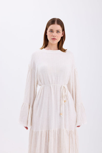 Milano Keten Elbise Naturel 4868