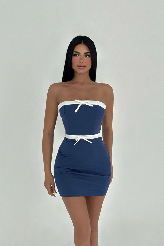 Nava Mini Elbise Saks Mavi 2488