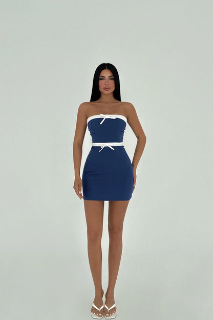 Nava Mini Elbise Saks Mavi 2488