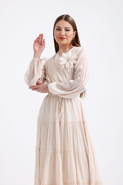 Organze Elbise Bej 1015