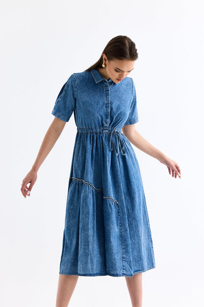 Taş Detaylı Jean Elbise 0275