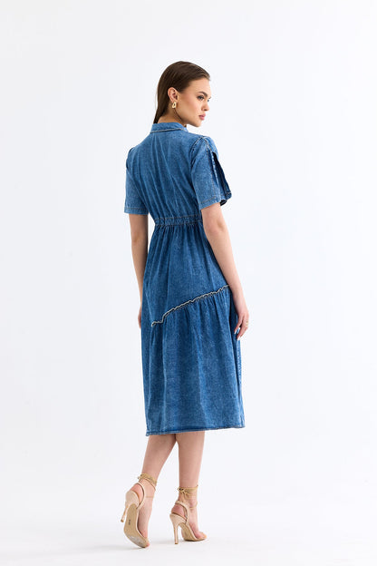 Taş Detaylı Jean Elbise 0275